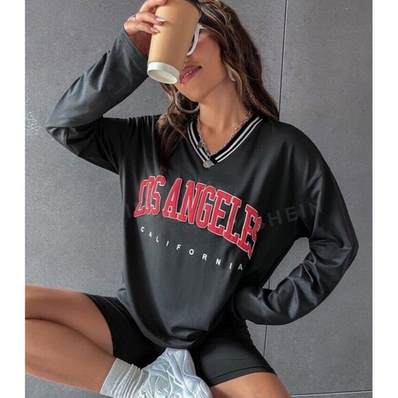 SHEIN MOOSTA Los Angeles Drop Shoulder Women’s Oversized Loose Fit Medium - Picture 2 of 14